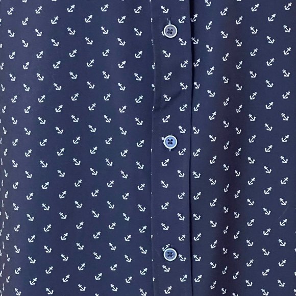 Fried Premium Denim Collections Shirt Men 2XL Slim Fit Navy Blue White Anchor - Picture 2 of 10